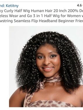 Black Curly Half Wig - Natural Look